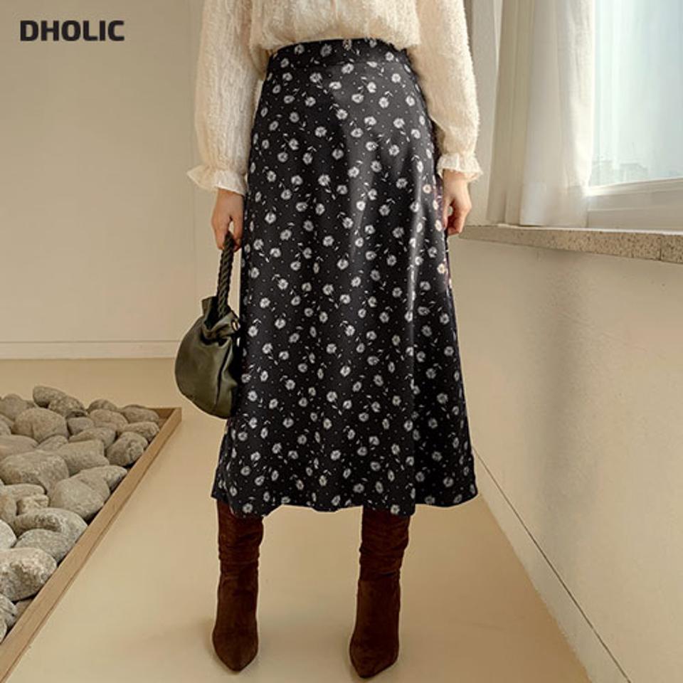 Aライン花柄スカート・全3色・t66135 レディース 【sk】【スカート ロングスカート ロング Aライン 花柄 フラワー 可愛い かわいい フェミニン バックウエストゴム 秋 冬 韓国 ファッション】【ハイホリHIHOLLI】