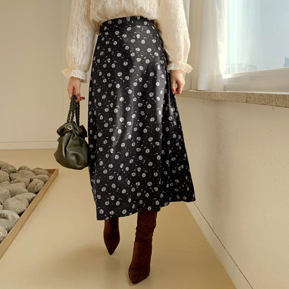 Aライン花柄スカート・全3色・t66135 レディース 【sk】【スカート ロングスカート ロング Aライン 花柄 フラワー 可愛い かわいい フェミニン バックウエストゴム 秋 冬 韓国 ファッション】【ハイホリHIHOLLI】