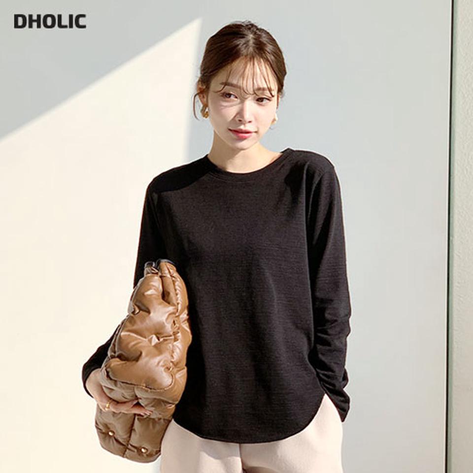ラウンドヘムTシャツ・全4色・b66106 レディース 【tops】【トップス Tシャツ 長袖 ラウンドヘム 単色 無地 シンプル カジュアル 秋 冬 韓国 ファッション】【ハイホリHIHOLLI】