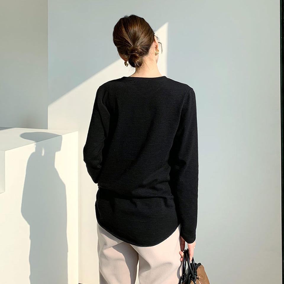 ラウンドヘムTシャツ・全4色・b66106 レディース 【tops】【トップス Tシャツ 長袖 ラウンドヘム 単色 無地 シンプル カジュアル 秋 冬 韓国 ファッション】【ハイホリHIHOLLI】
