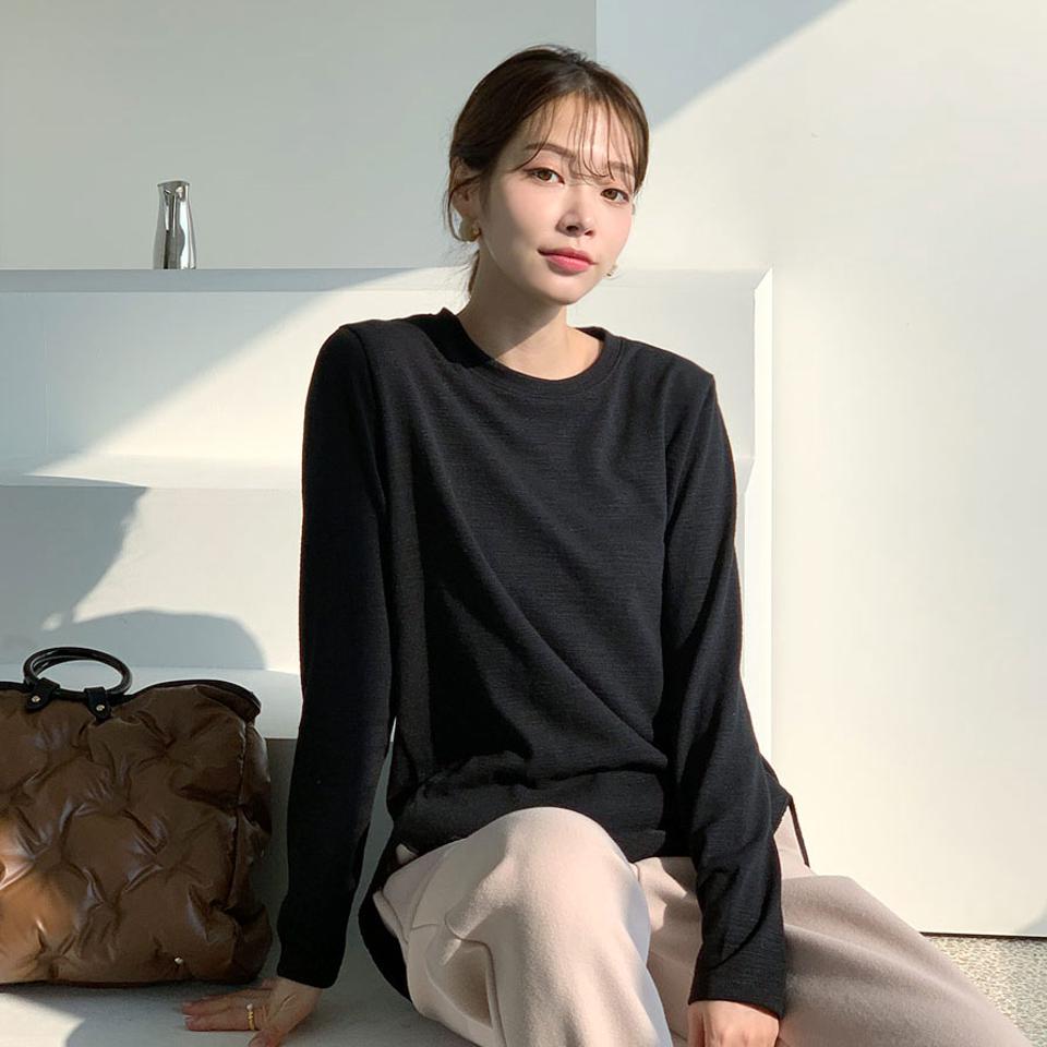 ラウンドヘムTシャツ・全4色・b66106 レディース 【tops】【トップス Tシャツ 長袖 ラウンドヘム 単色 無地 シンプル カジュアル 秋 冬 韓国 ファッション】【ハイホリHIHOLLI】