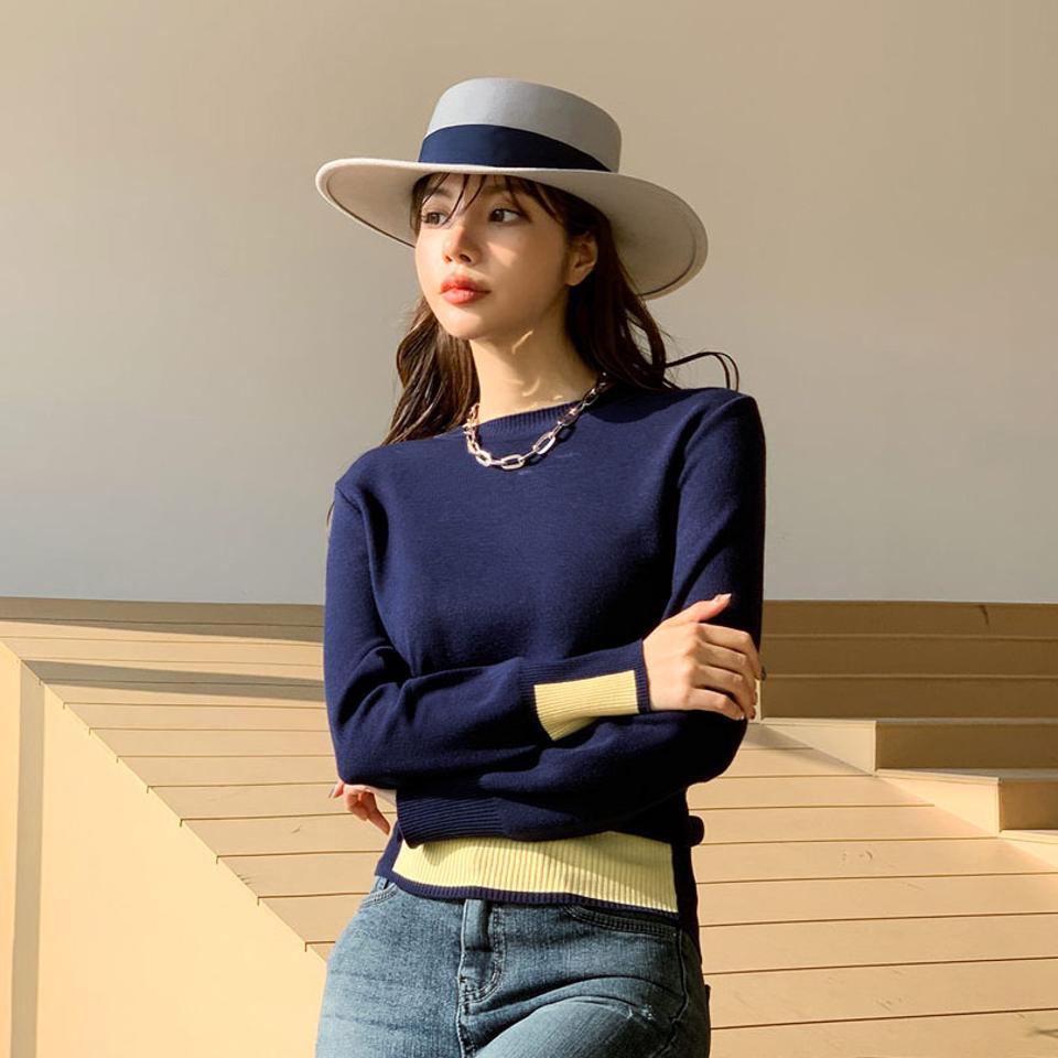 配色へムニット・全2色・b66188 レディース 【tops】【トップス ニット ニットトップス 配色 配色ヘム カジュアル ラフ 秋 冬 韓国 ファッション】【ハイホリHIHOLLI】