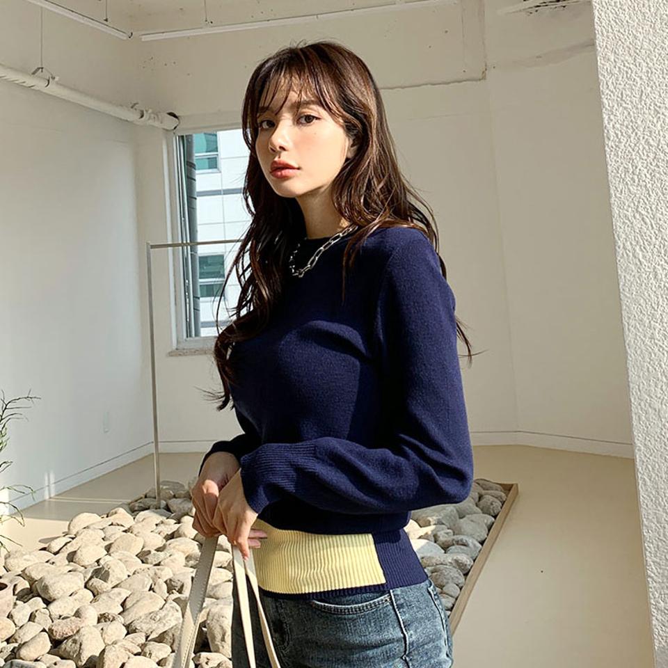 配色へムニット・全2色・b66188 レディース 【tops】【トップス ニット ニットトップス 配色 配色ヘム カジュアル ラフ 秋 冬 韓国 ファッション】【ハイホリHIHOLLI】