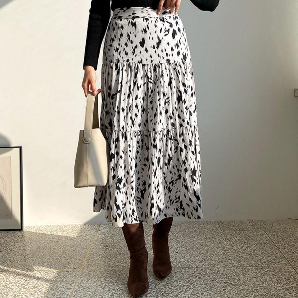 レオパードスカート・全3色・t66191 レディース 【sk】【スカート ロング ロングスカート レオパード柄 ヒョウ柄 豹柄 アニマル柄 ギャザー フレア フレアスカート カジュアル 秋 冬 韓国 ファッション】【ハイホリHIHOLLI】
