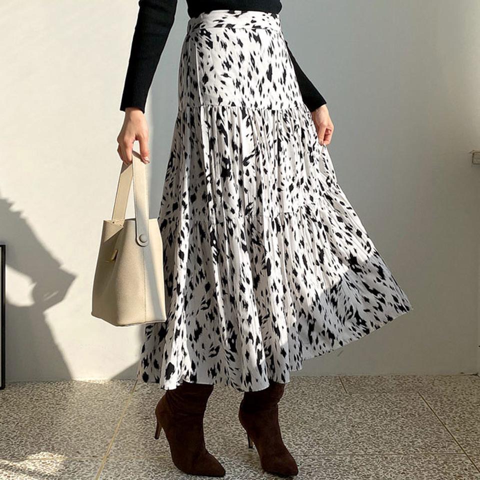 レオパードスカート・全3色・t66191 レディース 【sk】【スカート ロング ロングスカート レオパード柄 ヒョウ柄 豹柄 アニマル柄 ギャザー フレア フレアスカート カジュアル 秋 冬 韓国 ファッション】【ハイホリHIHOLLI】