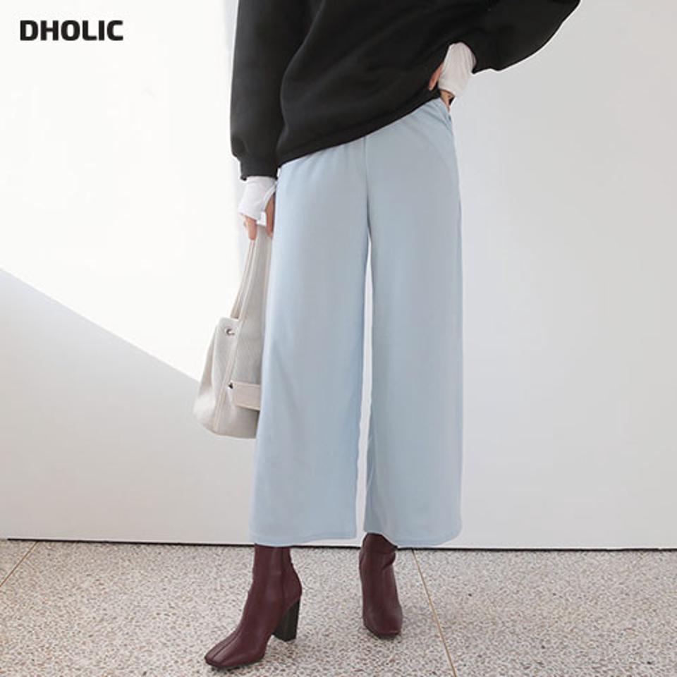 イージーワイドパンツ・全4色・t66130 レディース 【pt】【パンツ ズボン ロングパンツ ワイドパンツ ワイド イージー 単色 無地 シンプル カジュアル 大人 クロップド丈 ウエストゴム 体型カバー 秋 冬 韓国 ファッション】【ハイホリHIHOLLI】