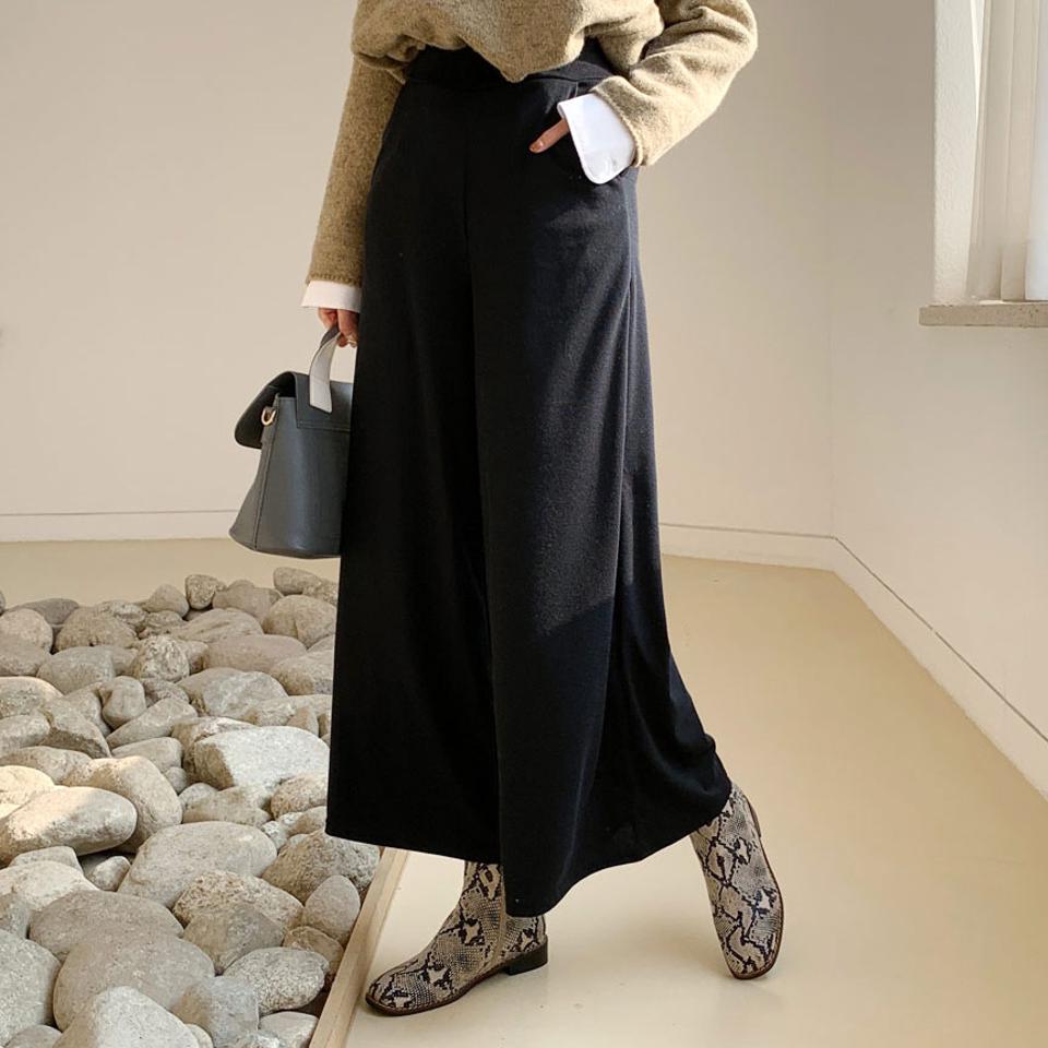 イージーワイドパンツ・全4色・t66130 レディース 【pt】【パンツ ズボン ロングパンツ ワイドパンツ ワイド イージー 単色 無地 シンプル カジュアル 大人 クロップド丈 ウエストゴム 体型カバー 秋 冬 韓国 ファッション】【ハイホリHIHOLLI】