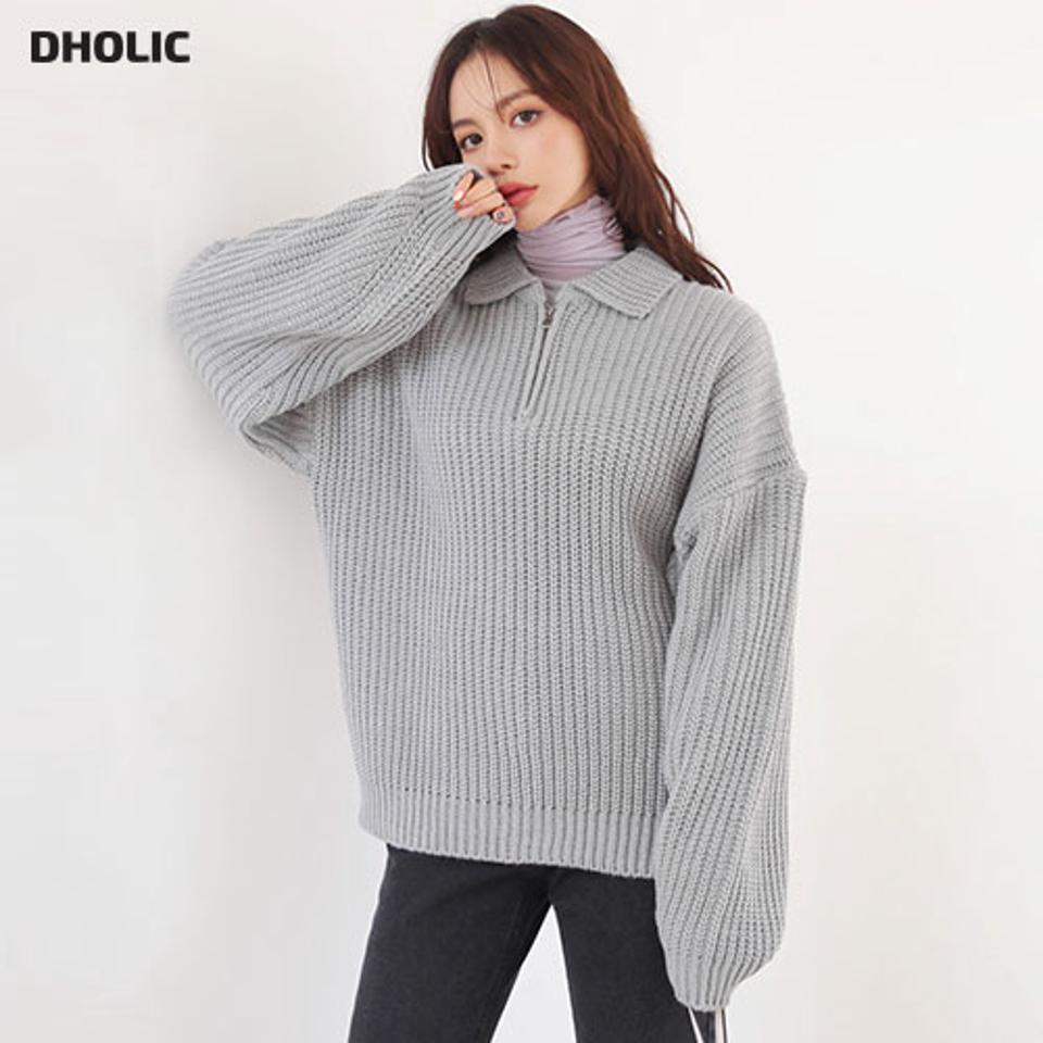 ハーフジップカラーニット・全4色・t66117 レディース 【tops】【トップス ニット ニットトップス ハーフジップ 長袖 単色 無地 シンプル カジュアル ラフ 秋 冬 韓国 ファッション】【ハイホリHIHOLLI】
