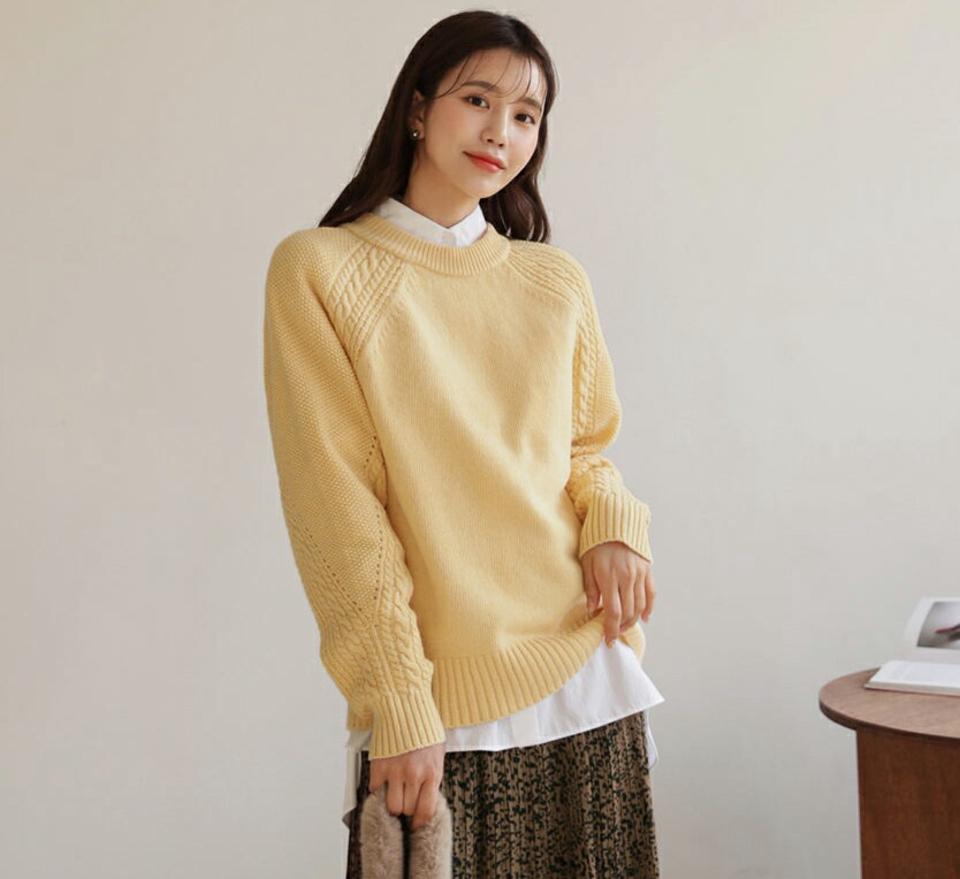 ツイスラグラントニット・全3色・t62558 レディース 【tops】【韓国 ファッション トップス ニット 長袖 ぼわん袖 デイリー 無地 ラグランスリーブ ラウンドネック フツイストライン デイリー カジュアル 秋 冬】