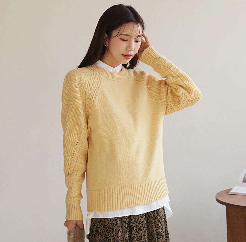 ツイスラグラントニット・全3色・t62558 レディース 【tops】【韓国 ファッション トップス ニット 長袖 ぼわん袖 デイリー 無地 ラグランスリーブ ラウンドネック フツイストライン デイリー カジュアル 秋 冬】