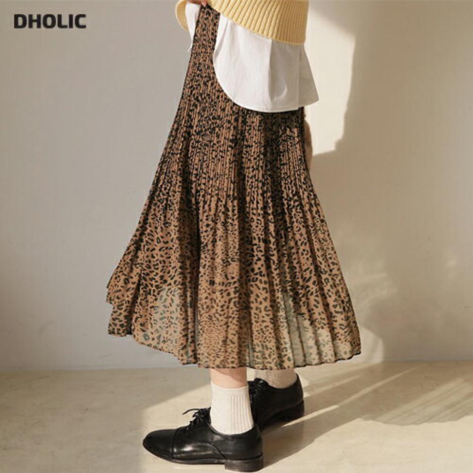 レオパードプリーツスカート・全3色・t62540 レディース 【sk】【韓国 ファッション ボトムス スカート ロング ロングカート レオパード プリーツスカート ウエストゴム プリーツ 体型カバー スリム 上品 デイリー Aライン カジュアル 秋 冬】