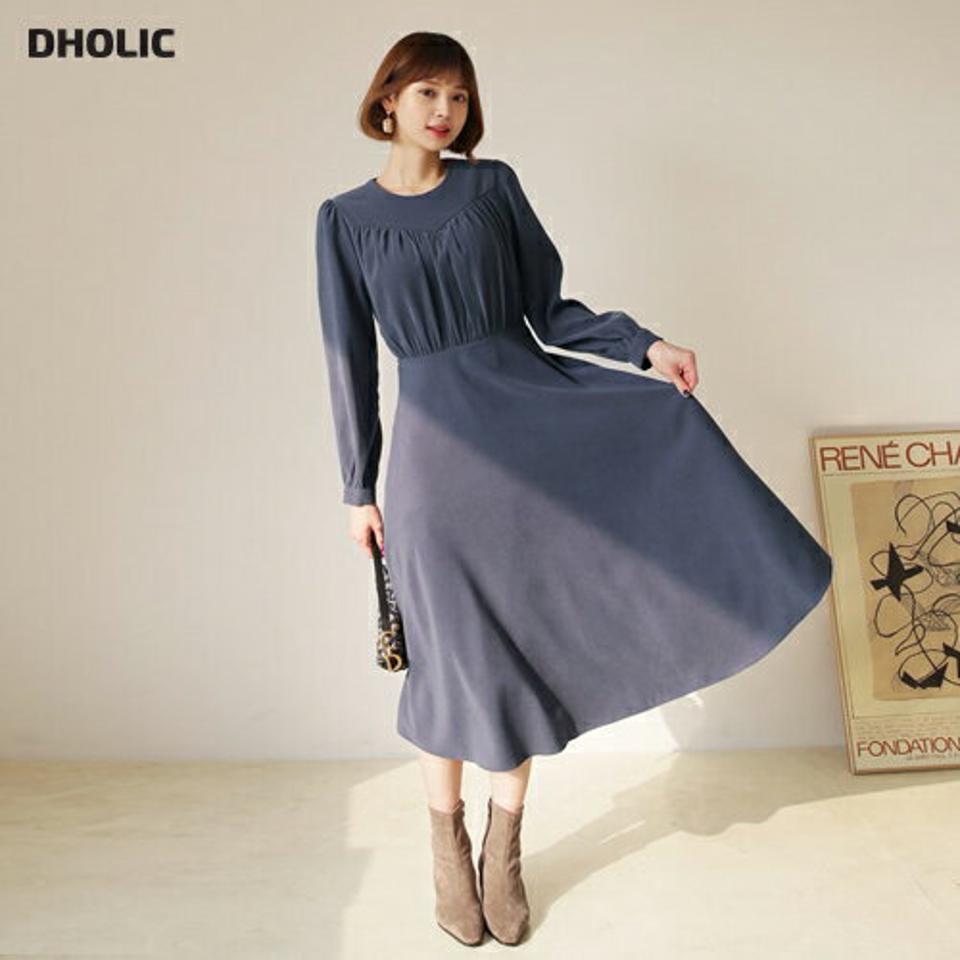 ギャザーリボンワンピース・全3色・t62550 レディース 【ops】【韓国 ファッション ワンピース ロング ロングワンピス 長袖 ギャザー リボンワンピース ラウンドネック バックファスナー ウエストリボン Aライン ボリューム カジュアル 秋 冬】