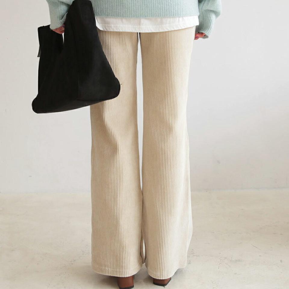 ボタンヘムリブパンツ・全2色・t62537 レディース 【pt】【韓国 ファッション ボトムス パンツ ロング ロングパンツ ハイウエストパンツ ワイドパンツ 体型カバー ボタン リブパンツ ウエストゴム リブ ワイド ハイウエスト ボタン カジュアル 秋 冬】