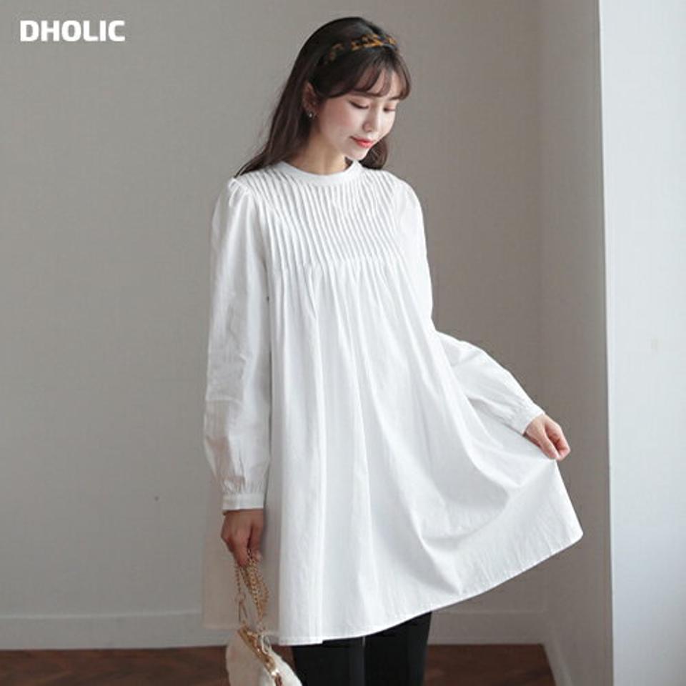 ≪人気商品再入荷≫2WAYピンタックワンピース・全2色・t62544 レディース 【ops】韓国ファッション ワンピース ミニ ミニワンピス ショート 2WAY ピンタック ラウンドネック ボタン 体型カバー ベーシック シンプル カジュアル 秋 冬