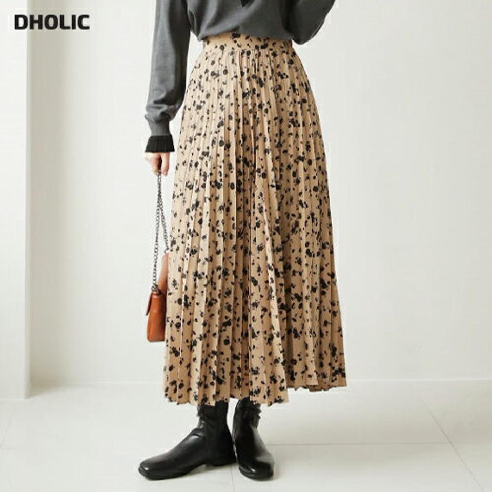 フラワープリントプリーツスカート・全2色・t66083 レディース 【sk】【スカート ロング ロングスカート プリーツ プリーツスカート 花柄 フラワー シック 大人 韓国 ファッション】【ハイホリHIHOLLI】