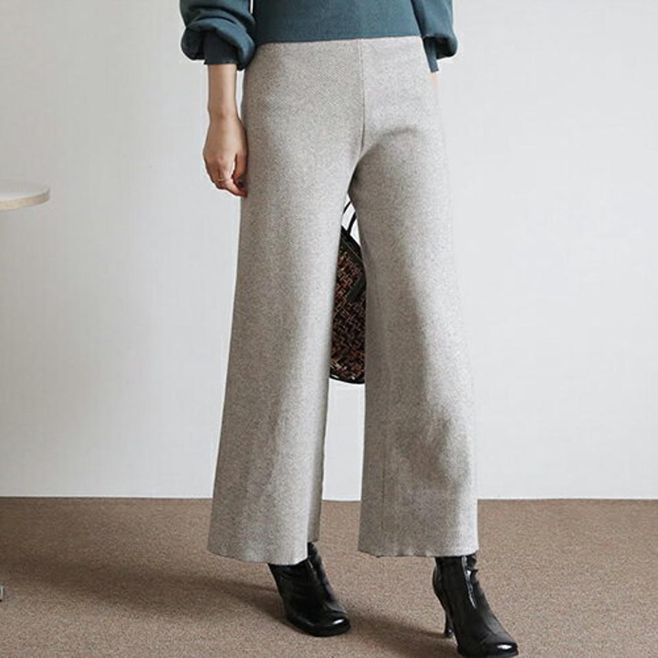 ヘリンボーンニットパンツ・全3色・b66080 レディース 【pt】【パンツ ズボン ロングパンツ ニット ニットパンツ ヘリンボーン シンプル 大人 カジュアル ウエストゴム 秋 冬 韓国 ファッション】【ハイホリHIHOLLI】