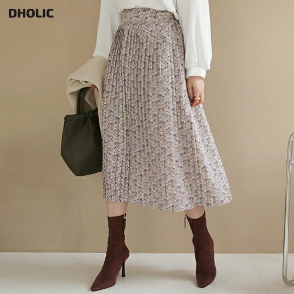 フラワープリーツスカート・全3色・b66077 レディース 【sk】【スカート ロング ロングスカート プリーツ プリーツスカート 花柄 フラワー 可愛い かわいい 揺れ感 フェミニン 秋 冬 韓国 ファッション】【ハイホリHIHOLLI】