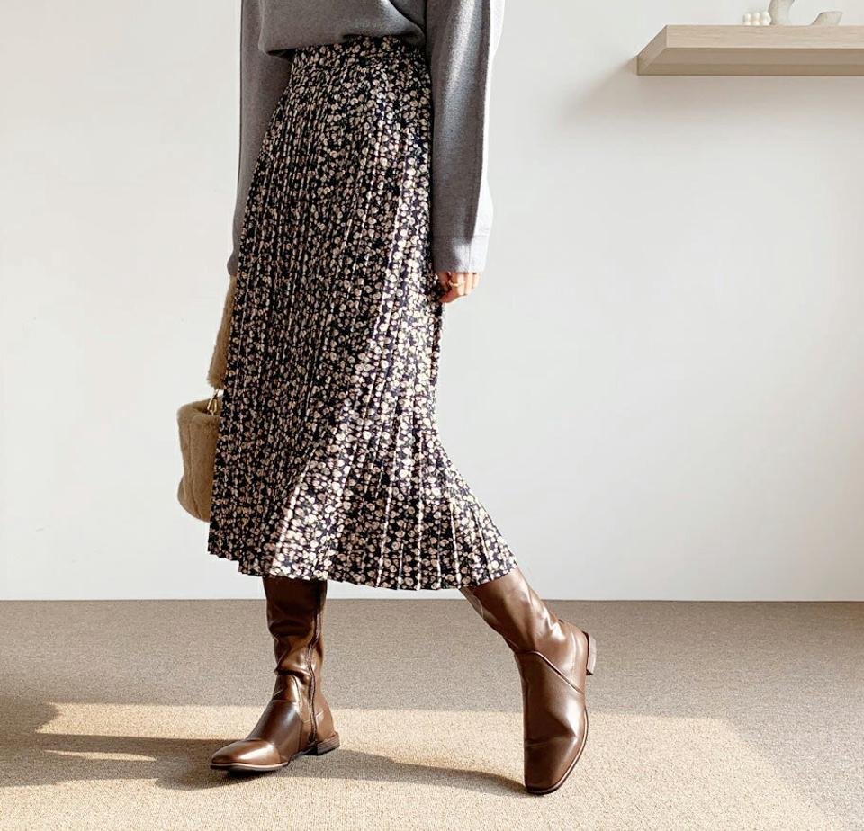 フラワープリーツスカート・全3色・b66077 レディース 【sk】【スカート ロング ロングスカート プリーツ プリーツスカート 花柄 フラワー 可愛い かわいい 揺れ感 フェミニン 秋 冬 韓国 ファッション】【ハイホリHIHOLLI】