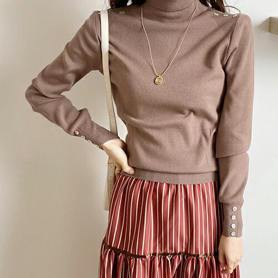 ショルダーボタンニット・全4色・b66074 レディース 【tops】【トップス ニット ニットトップス ショルダーボタン 単色 無地 シンプル 大人 カジュアル タートルネック タートル 秋 冬 韓国 ファッション】【ハイホリHIHOLLI】