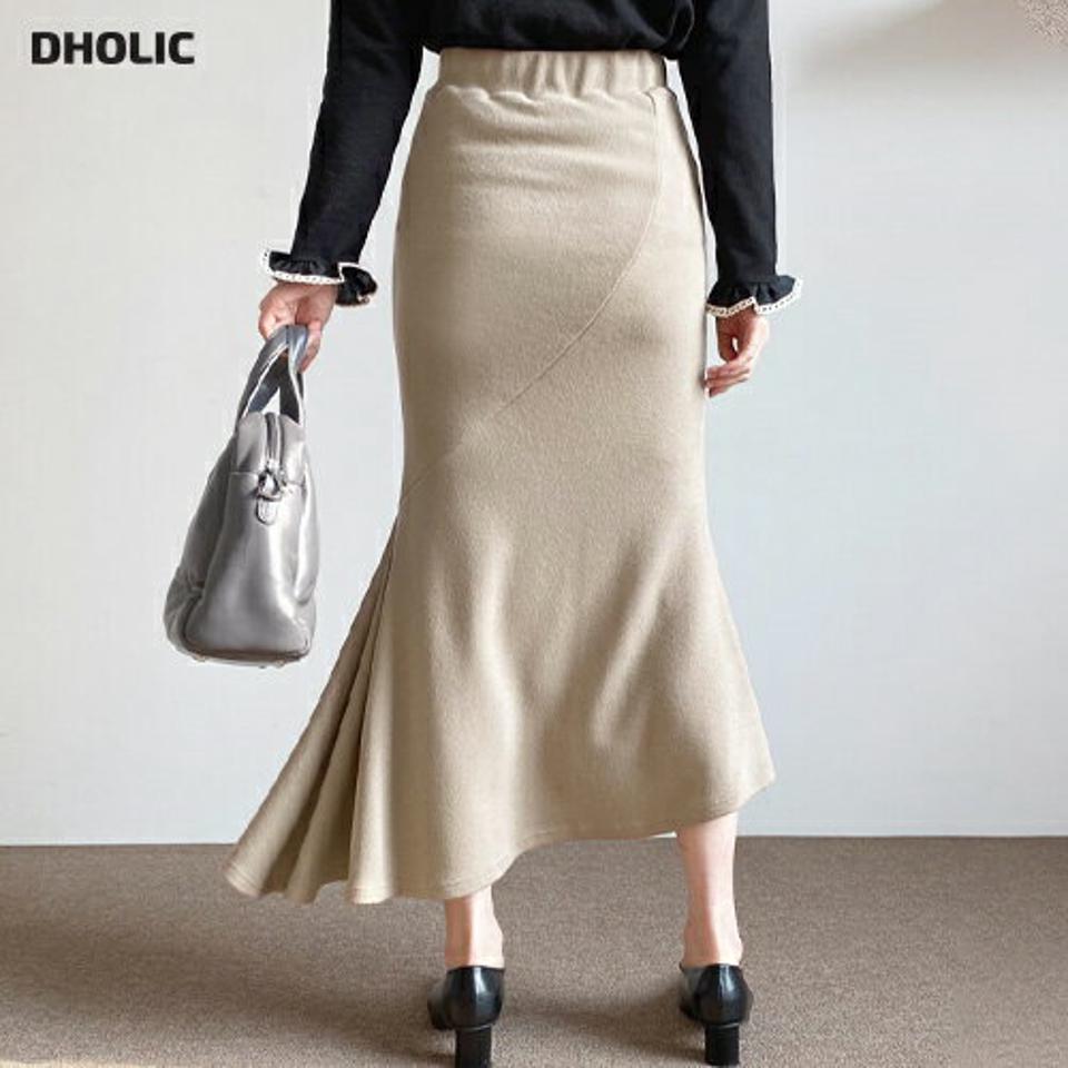 起毛マーメイドスカート・全3色・t66079 レディース 【sk】【スカート ロング ロングスカート マーメイド 起毛 ウエストゴム 単色 無地 アンバランス 上品 きれいめ 秋 冬 韓国 ファッション】【ハイホリHIHOLLI】