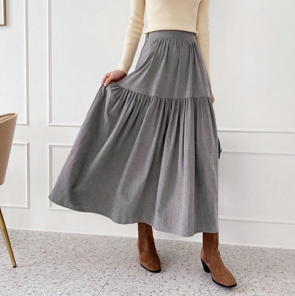 ティアードスカート・全4色・t66082 レディース 【sk】【スカート ロングスカート ロング ティアード ティアードスカート 単色 無地 大人 かわいい シンプル ボリューム 秋 冬 韓国 ファッション】【ハイホリHIHOLLI】