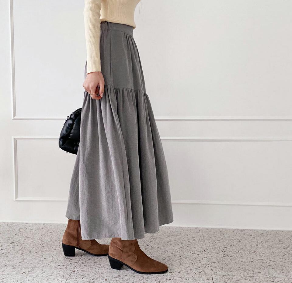 ティアードスカート・全4色・t66082 レディース 【sk】【スカート ロングスカート ロング ティアード ティアードスカート 単色 無地 大人 かわいい シンプル ボリューム 秋 冬 韓国 ファッション】【ハイホリHIHOLLI】