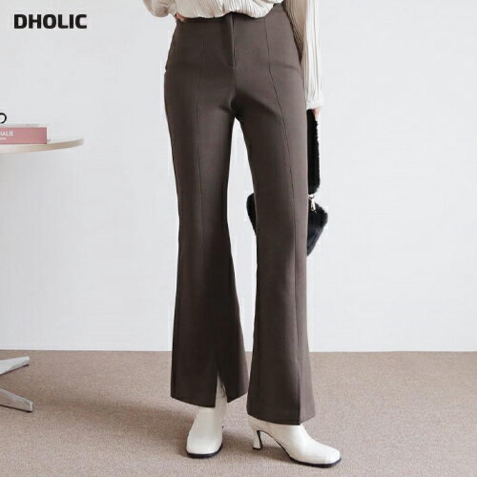 スリットブーツカットスラックス・全2色・t66078 レディース 【pt】【スラックス パンツ ズボン ロングパンツ ブーツカット スリット 単色 無地 シンプル 大人 オフィスカジュアル 秋 冬 韓国 ファッション】【ハイホリHIHOLLI】