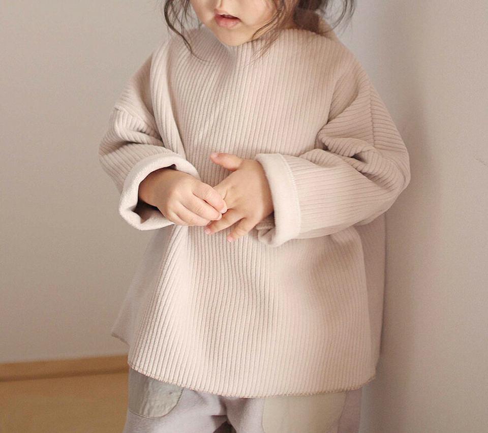 ハーフネックリブTシャツ・u09813 キッズ【3~8才】【tops】【トップス Tシャツ 長袖 フリース ハーフネック リブ リブトップス 単色 無地 シンプル カジュアル　ラフ 女の子 男の子 秋 冬 韓国 韓国子供服 子供 こども 子供服 こども服】【KIDS】