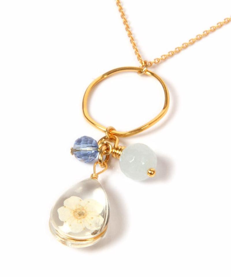 K14GF 押し花ホワイト×ブルーネックレス