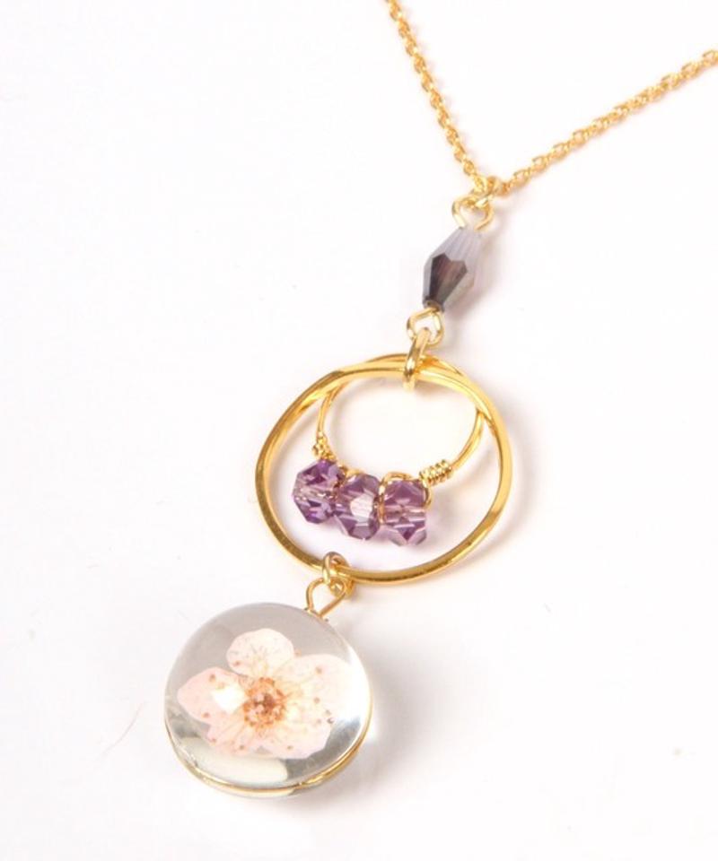 K14GF 押し花ピンク×フープネックレス