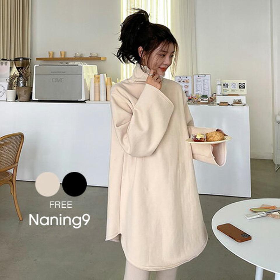 NANING9(ナンニング)Aライン起毛トップス【1/6up_go】Aライン　トップス　起毛　Tシャツ　長袖　カットソー　タートルネック　【5】