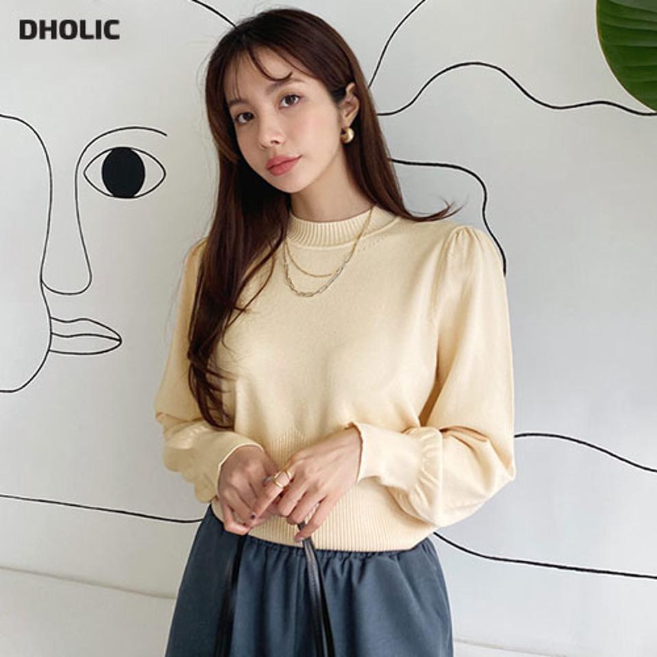 パンチングラインニット・全3色・b66201 レディース 【tops】【トップス ニット ニットトップス パンチング 単色 シンプル カジュアル パフ袖 パフスリーブ 袖コンシャス 秋 冬 韓国 ファッション】【ハイホリHIHOLLI】