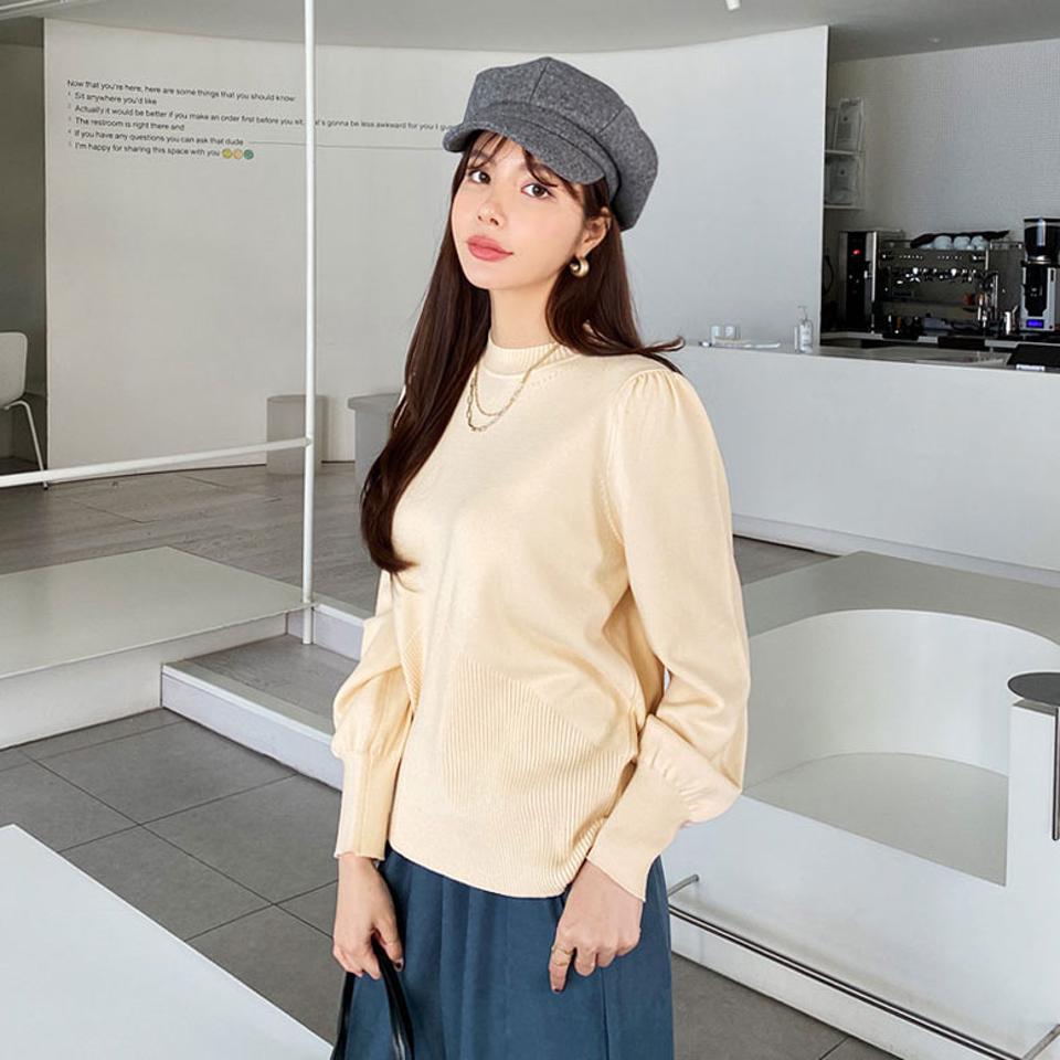 パンチングラインニット・全3色・b66201 レディース 【tops】【トップス ニット ニットトップス パンチング 単色 シンプル カジュアル パフ袖 パフスリーブ 袖コンシャス 秋 冬 韓国 ファッション】【ハイホリHIHOLLI】