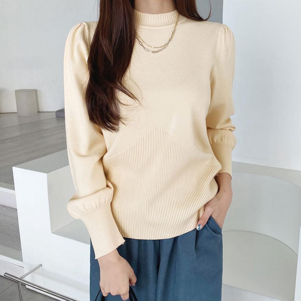 パンチングラインニット・全3色・b66201 レディース 【tops】【トップス ニット ニットトップス パンチング 単色 シンプル カジュアル パフ袖 パフスリーブ 袖コンシャス 秋 冬 韓国 ファッション】【ハイホリHIHOLLI】