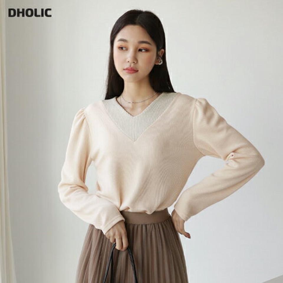VネックリブTシャツ・全3色・b62615 レディース 【tops】【韓国 ファッション トップス Tシャツ 長袖 Vネック リブTシャツ デコルテ Vネック ベーシック リブ デイリー カジュアル 秋 冬】