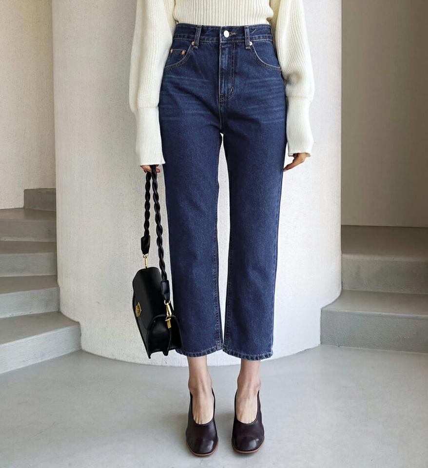 ディープブルーデニムパンツ・全1色・t62621 レディース 【pt】【韓国 ファッション ボトムス パンツ デニムパンツ ボタン ファスナー ベルトループ トレンディ ワイドパンツ ハイウエスト 無地 体型カーバー カジュアル 秋 冬】