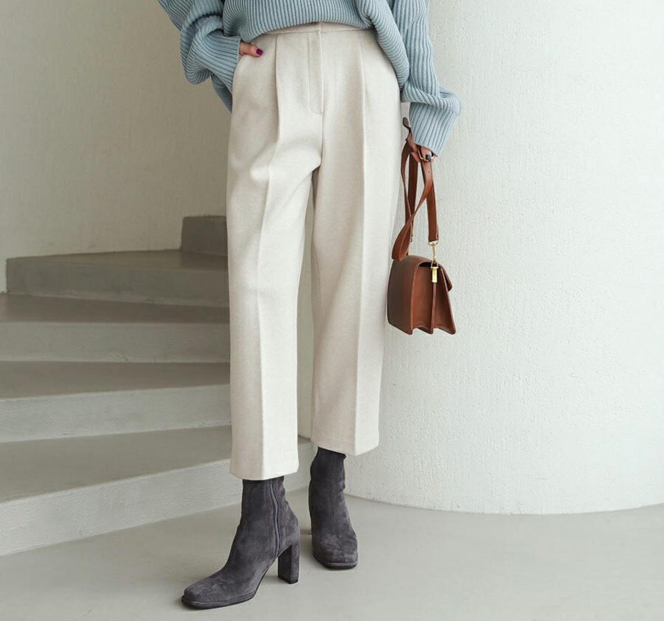 バックゴムワンタックパンツ・全3色・b62626 レディース 【pt】【韓国 ファッション ボトムス パンツ バックゴム タック ワンタック ボタン ファスナー ウエストゴム サイドポケット 無地 体型カーバー カジュアル 秋 冬】