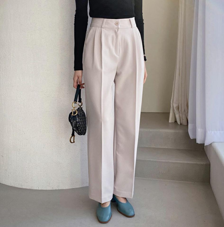 ツータックスラックスパンツ・全3色・t62586 レディース 【pt】【韓国 ファッション ボトムス パンツ スラックス ファスナー サイドポケット ツータック ベルトループ ハイウエスト 無地 体型カーバー カジュアル 秋 冬】