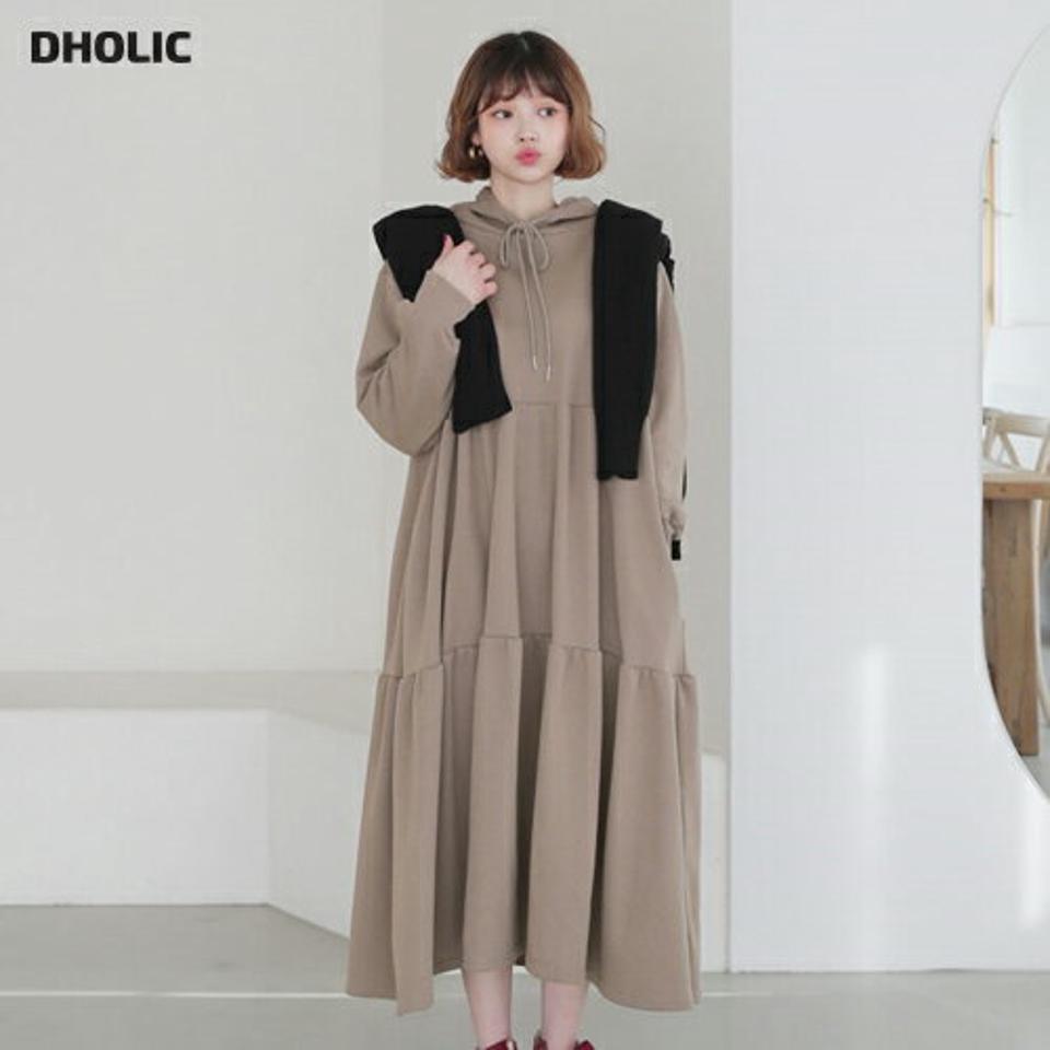 ≪人気商品再入荷≫裏起毛フードティアードワンピース・全3色・b62631 レディース 【ops】韓国 ファッション ワンピース ロングワンピス ワンマイルウェア 長袖 裏起毛 フード ティアード 裏起毛 体型カバー 上品 カジュアル 秋 冬