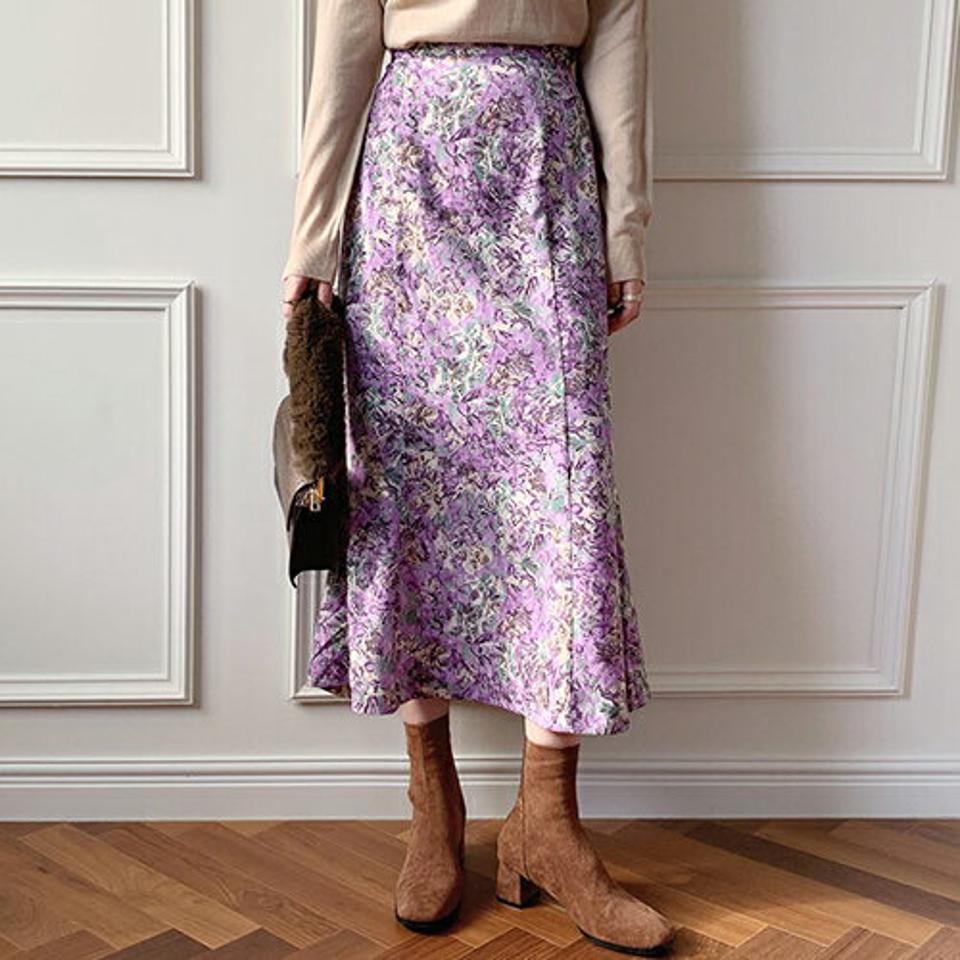 フローラルフレアスカート・全2色・t66223 レディース 【sk】【スカート ロング ロングスカート フレア フレアスカート 花柄 フラワー シック 大人 モダン 秋 冬 韓国 ファッション】【ハイホリHIHOLLI】