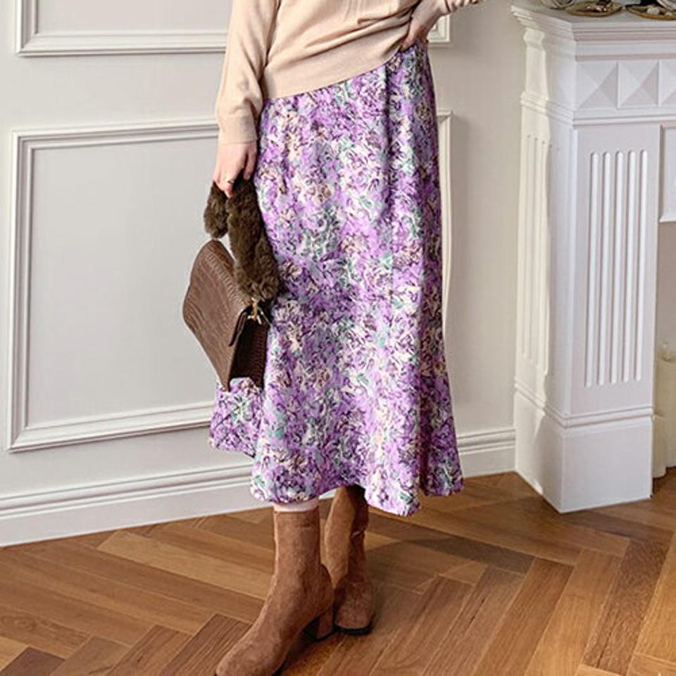 フローラルフレアスカート・全2色・t66223 レディース 【sk】【スカート ロング ロングスカート フレア フレアスカート 花柄 フラワー シック 大人 モダン 秋 冬 韓国 ファッション】【ハイホリHIHOLLI】