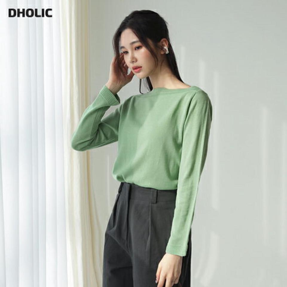 スリムボートネックニット・全5色・b62619 レディース 【tops】【韓国 ファッション トップス ニット 長袖 ぼわん袖 デコルテ ボートネック スリム フィット リブ リブニット シンプル 体型カーバー デイリー ベーシック 無地 細身 カジュアル 秋 冬】