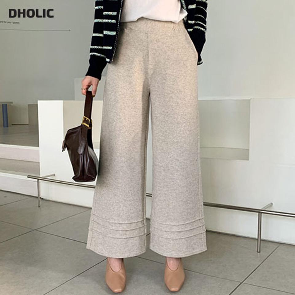 プレスラインへムパンツ・全2色・b66218 レディース 【pt】【パンツ ズボン ロングパンツ プレスライン 単色 シンプル 無地 ワイド ワイドパンツ カジュアル 秋 冬 韓国 ファッション】【ハイホリHIHOLLI】