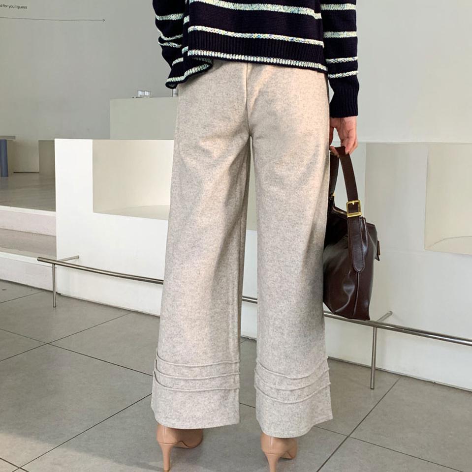 プレスラインへムパンツ・全2色・b66218 レディース 【pt】【パンツ ズボン ロングパンツ プレスライン 単色 シンプル 無地 ワイド ワイドパンツ カジュアル 秋 冬 韓国 ファッション】【ハイホリHIHOLLI】