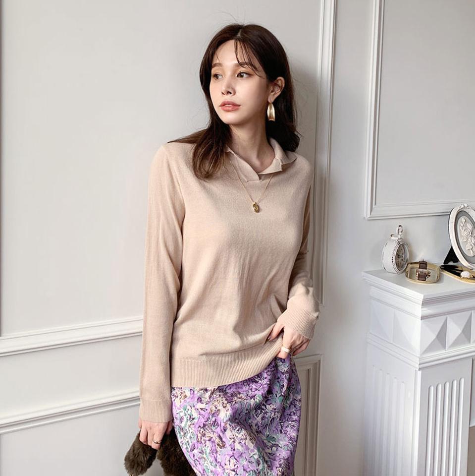 スリットカラーネックニット・全5色・b66212 レディース 【tops】【トップス ニット ニットトップス 長袖 スリット 単色 無地 シンプル 秋 冬 韓国 ファッション】【ハイホリHIHOLLI】