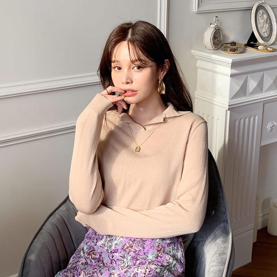 スリットカラーネックニット・全5色・b66212 レディース 【tops】【トップス ニット ニットトップス 長袖 スリット 単色 無地 シンプル 秋 冬 韓国 ファッション】【ハイホリHIHOLLI】