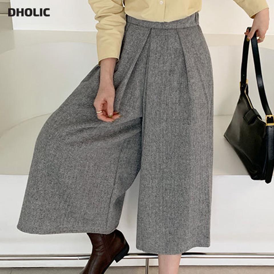 ヘリンボーンタックパンツ・全2色・b66219 レディース 【pt】【パンツ ズボン ロングパンツ タック ワイド ワイドパンツ ヘリンボーン シック 大人 クロップド丈 短丈 秋 冬 韓国 ファッション】【ハイホリHIHOLLI】