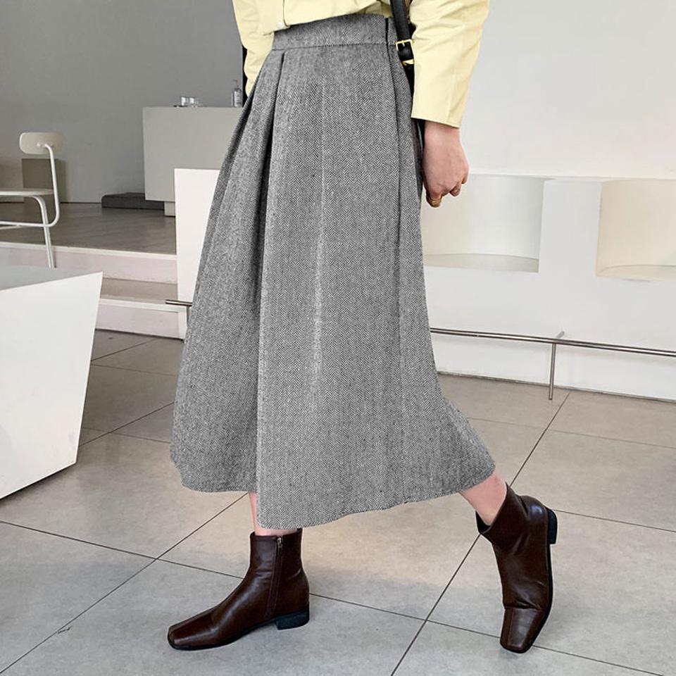 ヘリンボーンタックパンツ・全2色・b66219 レディース 【pt】【パンツ ズボン ロングパンツ タック ワイド ワイドパンツ ヘリンボーン シック 大人 クロップド丈 短丈 秋 冬 韓国 ファッション】【ハイホリHIHOLLI】