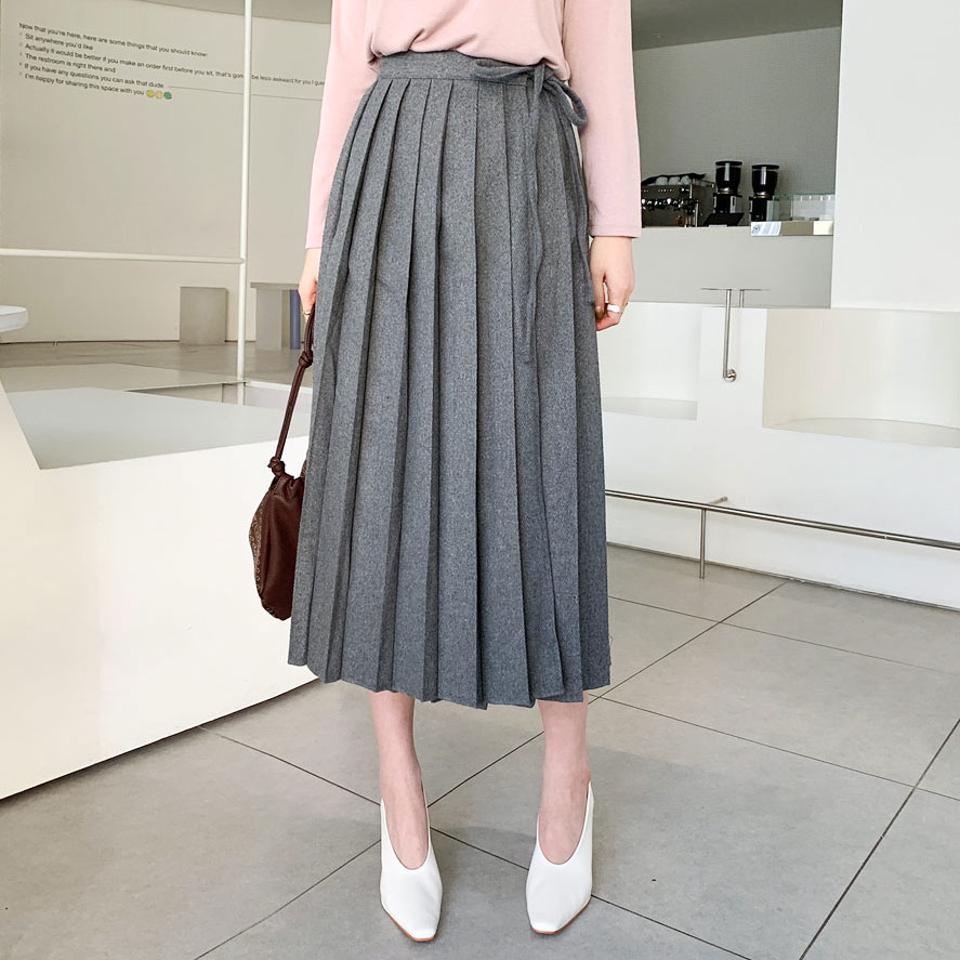 ラッププリーツスカート・全2色・t66216 レディース 【sk】【スカート ロング ロングスカート プリーツスカート プリーツ ラップデザイン ラップスカート フェミニン かわいい 秋 冬 韓国 ファッション】【ハイホリHIHOLLI】