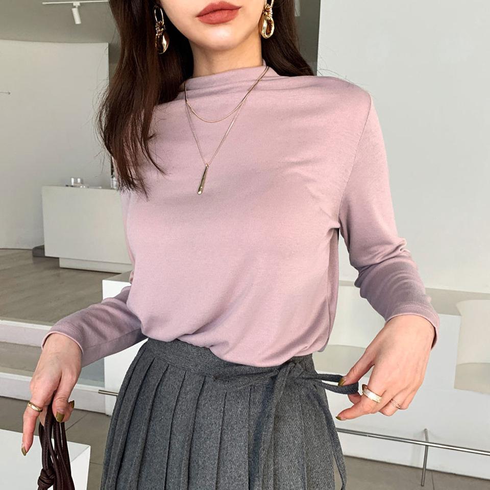 ハーフネックTシャツ・全5色・b66197 レディース 【tops】【トップス Tシャツ 長袖 ハーフネック 単色 無地 シンプル 大人 きれいめ 秋 冬 韓国 ファッション】【ハイホリHIHOLLI】